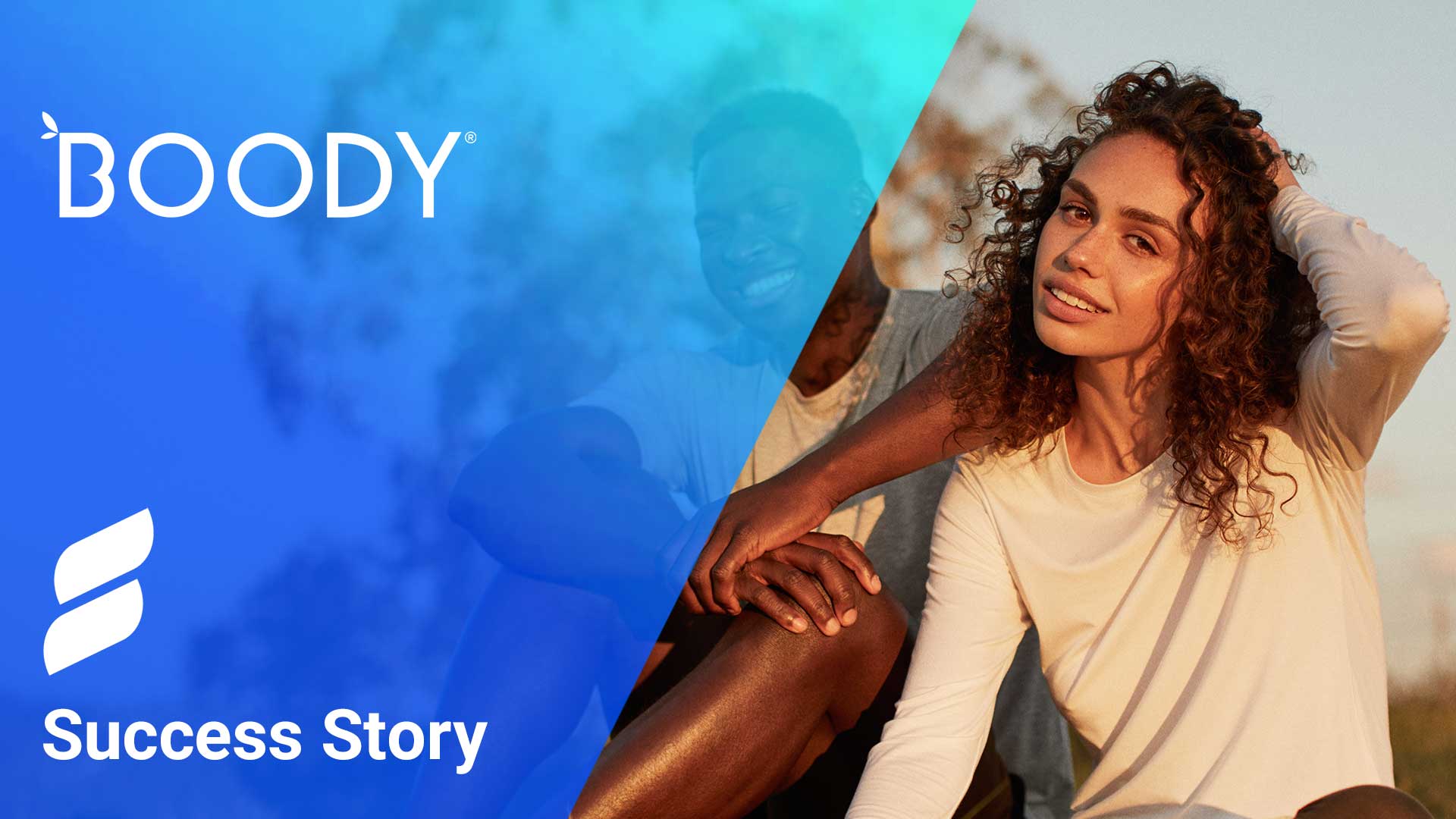 Boody text; Success Story Text; Boody models smiling in casual clothes