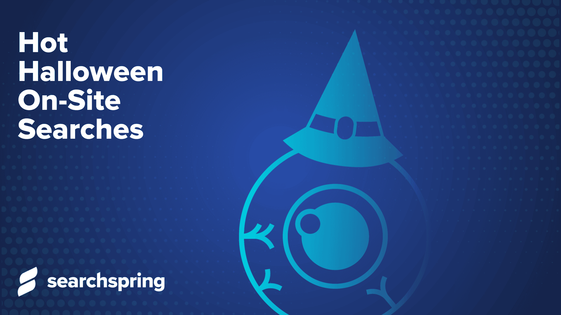 hot halloween on-site searches; searchspring logo in bottom left corner; witch hat icon