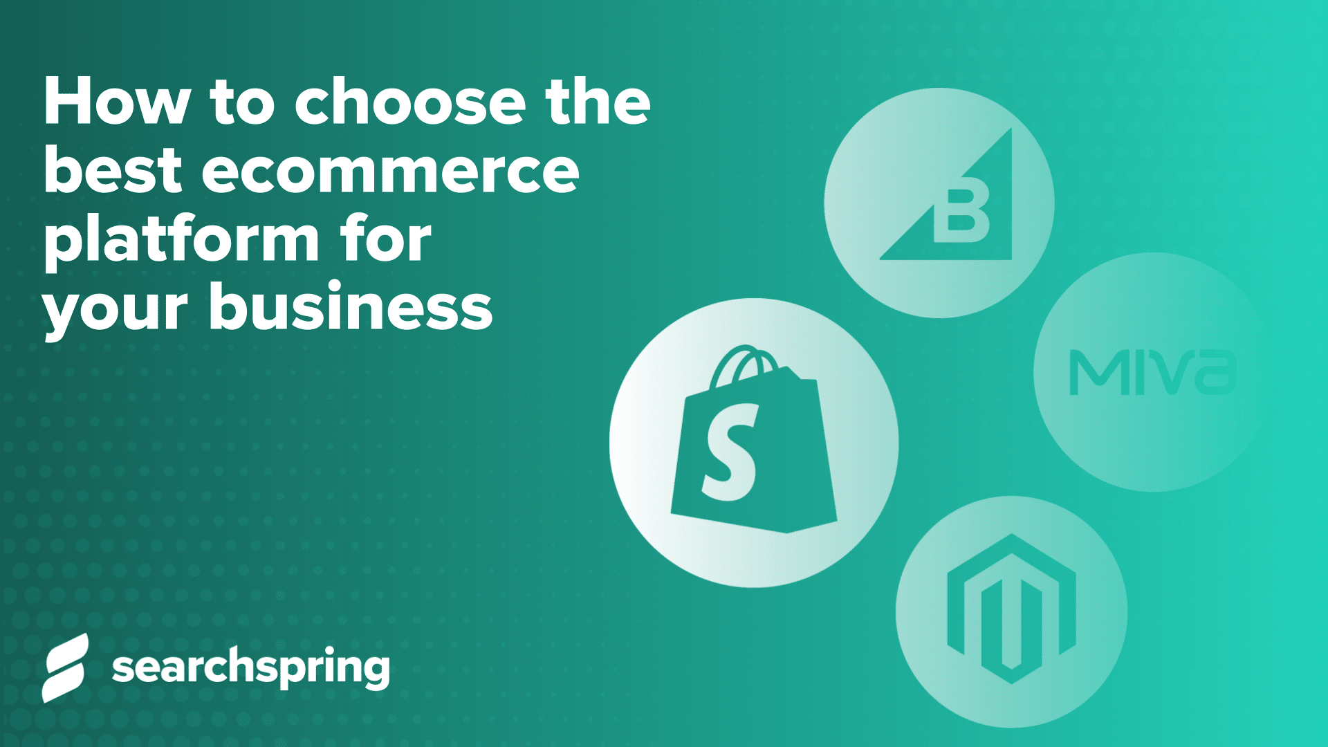 How to choose the best ecommerce platform for your business. Platform logos on green background.
