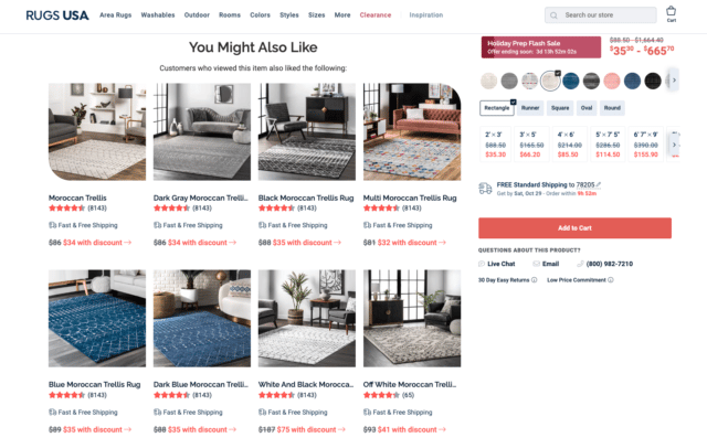 rugs usa product page with "you may also like" featuring moroccan rugs